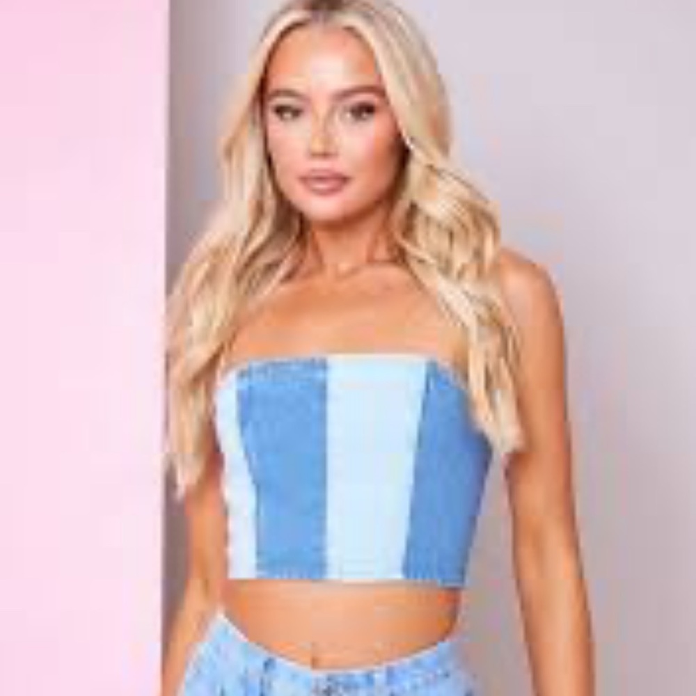 PRETTY LITTLE THING Bandeau Jean top Size 10‎ US